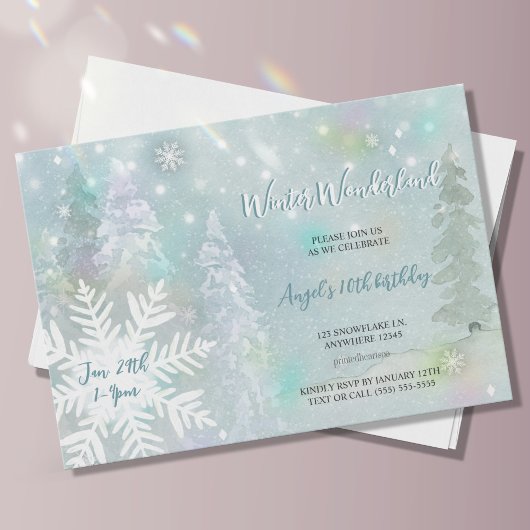 Invitation Aquarelle bleu hiver Wonderland Anniversaire