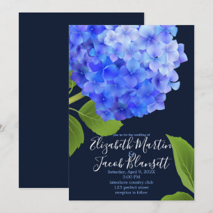 Invitation Aquarelle bleu Hydrangea Mariage