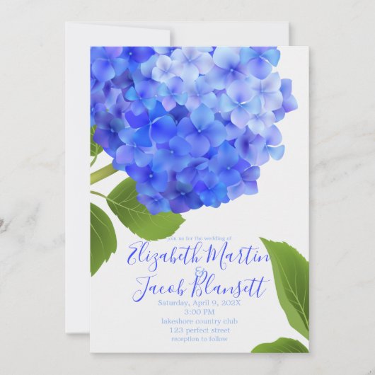 Invitation Aquarelle bleu Hydrangea Mariage (Devant)