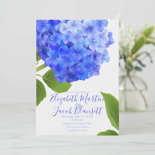 Invitation Aquarelle bleu Hydrangea Mariage (Debout devant)