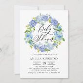 Invitation Aquarelle bleu Hydrangea Wreath Baby shower (Devant)