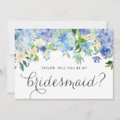 Invitation Aquarelle Bleu Hydrangée Florale Soyez ma servante (Devant)