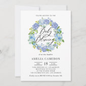 Invitation Aquarelle Bleu Hydrangée Wreath Blessure bébé (Devant)