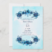 Invitation Aquarelle bleu Indigo Fête des mariées florale rus (Devant)