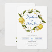 Invitation Aquarelle bleu Italia Citron Calligraphie Mariage  (Devant / Derrière)