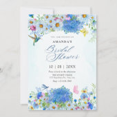 Invitation Aquarelle bleu jardin fleuri douche nuptiale (Devant)