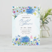 Invitation Aquarelle bleu jardin fleuri douche nuptiale (Debout devant)