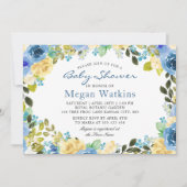 Invitation Aquarelle bleu Jaune Baby shower Fleurs (Devant)
