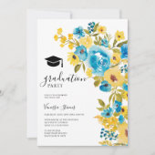Invitation Aquarelle bleu jaune Fleur sauvage (Devant)