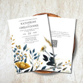 Invitation Aquarelle bleu jaune Fleurs sauvages Mariage éléga