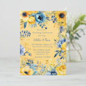 Invitation Aquarelle bleu jaune Mariage (Debout devant)