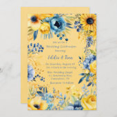 Invitation Aquarelle bleu jaune Mariage (Devant / Derrière)
