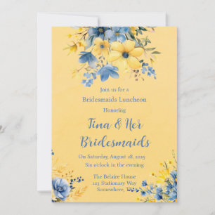 Invitation Aquarelle bleu jaune Peony Bridesservantes Déjeune