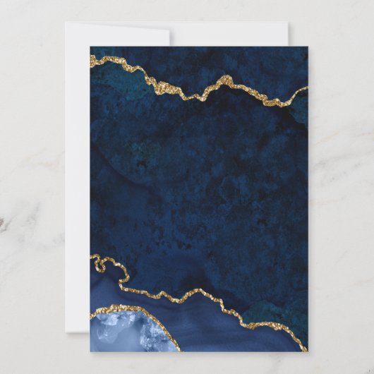 Invitation Aquarelle Bleu Marbre Or Agate Partie de graduatio (Dos)