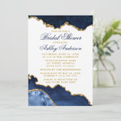 Invitation Aquarelle Bleu Marbre Or Fête des mariées géograph (Debout devant)