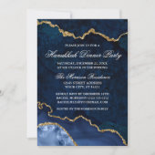 Invitation Aquarelle Bleu Marbre Or Géode Hanoukka Dîner (Devant)