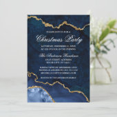 Invitation Aquarelle Bleu Marbre Or Géographie Fête de Noël (Debout devant)