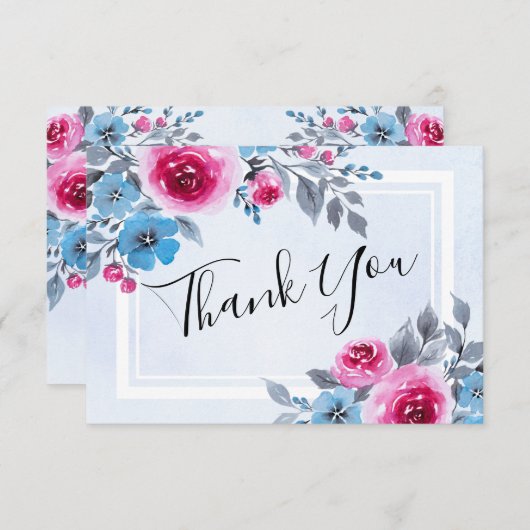 Invitation Aquarelle bleu Mariage (Devant / Derrière)