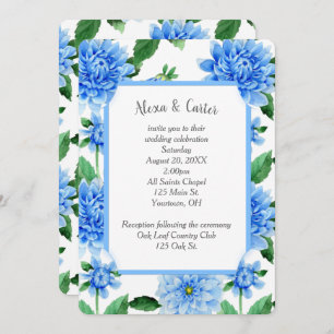 Invitation Aquarelle bleu Mariage Dahlia