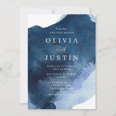 Invitation Aquarelle Bleu Mariage moderne (Devant)