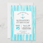 Invitation Aquarelle bleu marine 1er anniversaire (Devant)