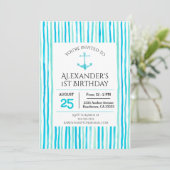 Invitation Aquarelle bleu marine 1er anniversaire (Debout devant)