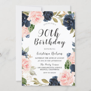 Invitation Aquarelle bleu marine 90e anniversaire