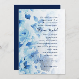 Invitation Aquarelle bleu marine bat mitzvah Floral