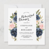 Invitation Aquarelle bleu marine Blush Dîner de répétition fl (Devant)