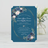 Invitation Aquarelle bleu marine Blush Flowers Mariage (Debout devant)
