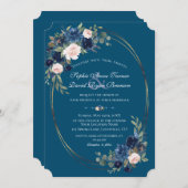 Invitation Aquarelle bleu marine Blush Flowers Mariage (Devant / Derrière)