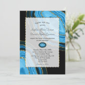 Invitation Aquarelle bleu marine de luxe Agates Pearls Mariag (Debout devant)