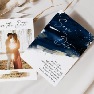 Invitation Aquarelle bleu marine Enregistrer la date