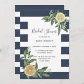 Invitation Aquarelle bleu marine Fête des mariées citron (Devant / Derrière)