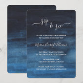 Invitation Aquarelle bleu marine foncé Laver le garçon Sip et (Devant / Derrière)