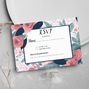 Invitation Aquarelle bleu marine mauve rose floral RSVP