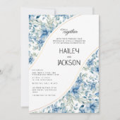 Invitation Aquarelle bleu marine menthe mariage botanique flo (Devant)