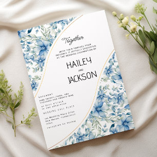 Invitation Aquarelle bleu marine menthe mariage botanique flo