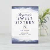 Invitation Aquarelle bleu marine Moderne Chic Sweet 16 Party (Debout devant)