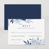 Invitation Aquarelle bleu marine moderne réponse RSVP florale (Devant / Derrière)