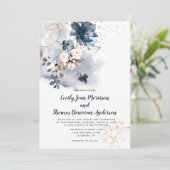 Invitation Aquarelle bleu marine, pêche et or (Debout devant)