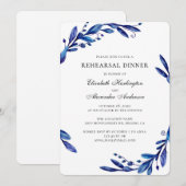 Invitation Aquarelle bleu marine repas de répétition botaniqu (Devant / Derrière)