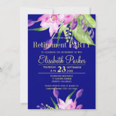 Invitation Aquarelle bleu marine rose pâle fête de retraite f (Devant)