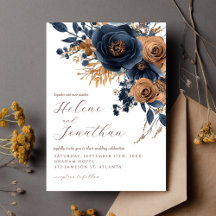 Aquarelle bleu marine Rust Floral Mariage élégant