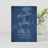 Invitation Aquarelle bleu marine simple foncé (Debout devant)