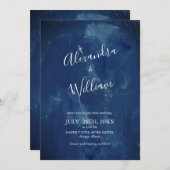 Invitation Aquarelle bleu marine simple foncé (Devant / Derrière)