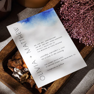 Invitation Aquarelle bleu marine simple mariage moderne