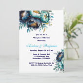 Invitation Aquarelle bleu marine turquoise Peony Couples Douc (Debout devant)