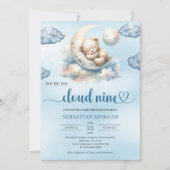 Invitation Aquarelle bleu marron teddy ourson nuage neuf invi (Devant)