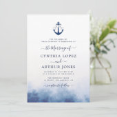 Invitation aquarelle bleu mer thème nautique mariage (Debout devant)